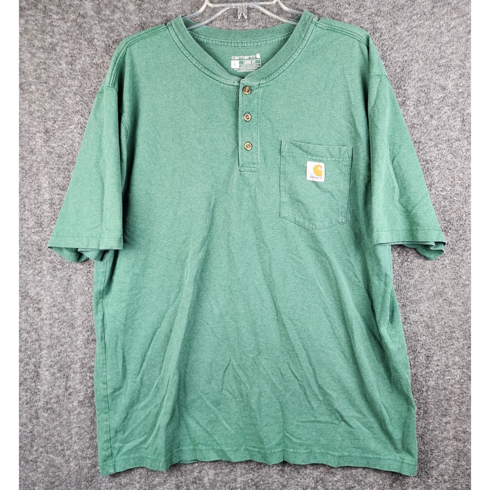 Carhartt Shirt Mens L Loose Fit Henley Green Short Sleeve K84 G55 EUC